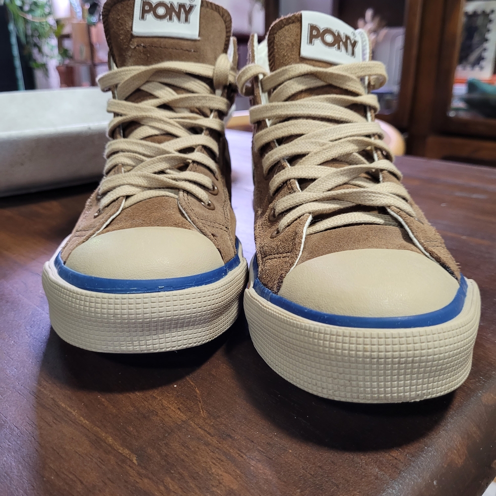 PONY High-Top Sneakers in Brown and Cream